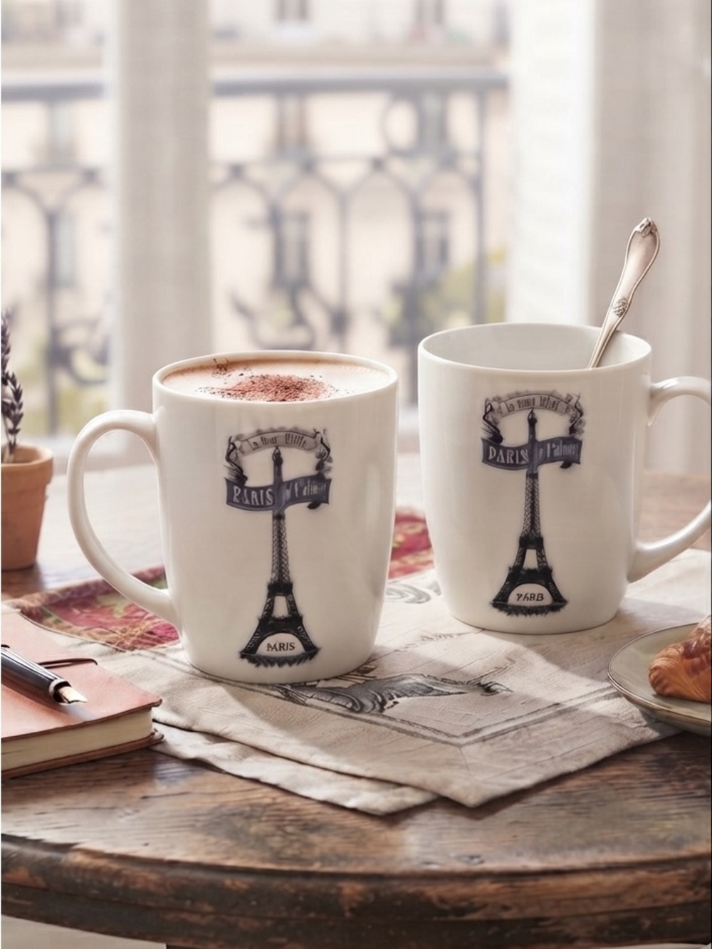 Set of 2 Kiss That Frog La Tour Eiffel Tower Paris Jet'aime! Coffee Mugs Cups